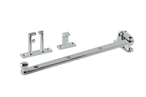 Short chrome-plated casement stay, 240mm, ideal for side hung windows, easy installation with stainless steel fixings.