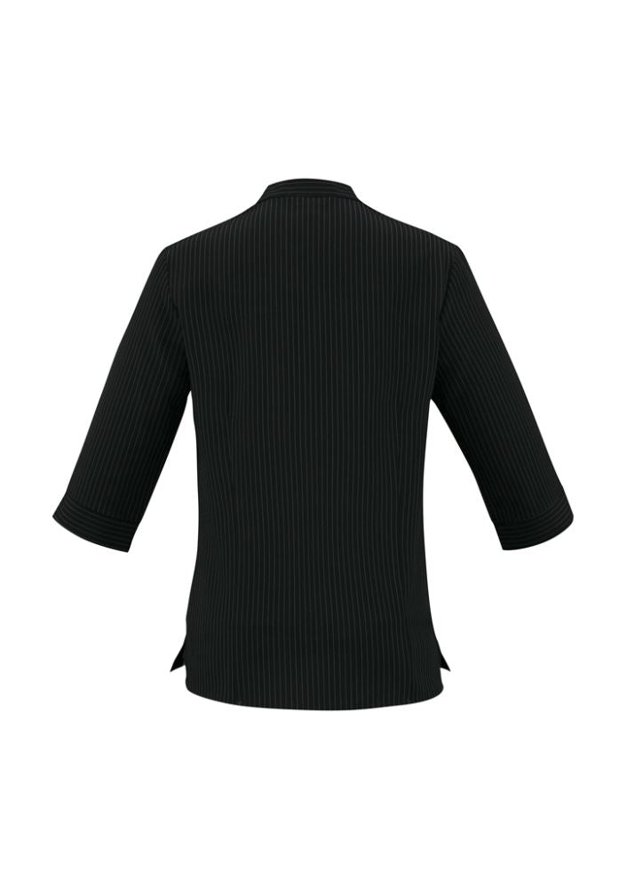 Ladies Quay 3/4 sleeve shirt in black and white, size 22, featuring a stylish design, Teflon stain release, and comfortable fit.