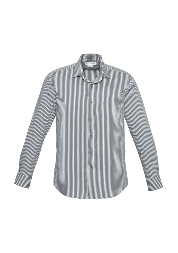 Mens Zurich Long Sleeve Shirt in Silver/White, features UPF protection, modern collar, and comfortable stretch fabric in 3XL size.