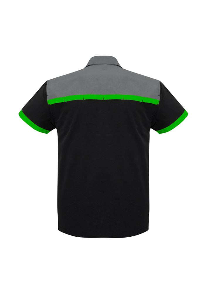 Men's Charger Shirt in Black/Green/Grey, 5XL, featuring breathable fabric, antibacterial treatment, and UPF protection.