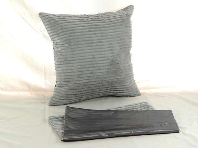 Plush corduroy silver cushion cover, 44cm x 44cm, stylish, durable, with easy-access zip for effortless cleaning.