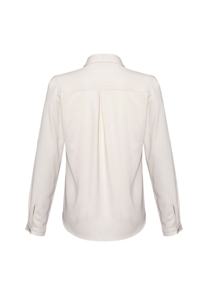 Ladies Madison Long Sleeve blouse in ivory, Size 20; versatile design with mechanical stretch for comfort and style.