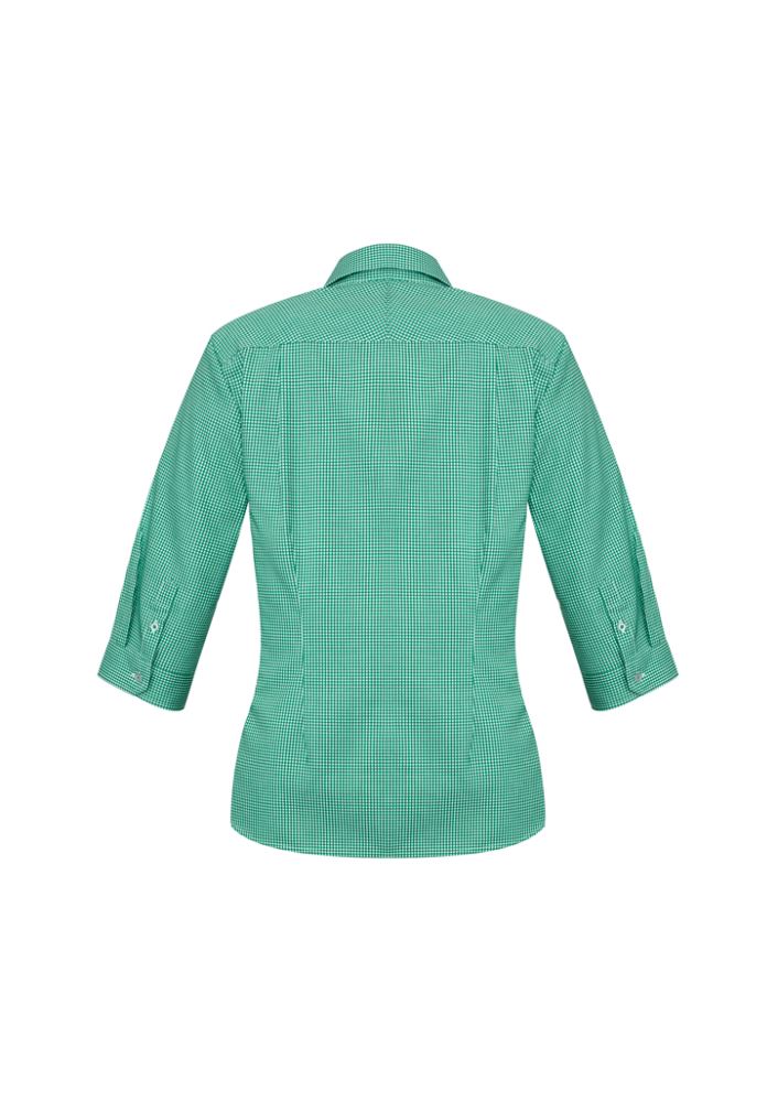 Dark green Ladies Ellison 3/4 sleeve shirt, size 10, with stylish check pattern and elegant fit features.