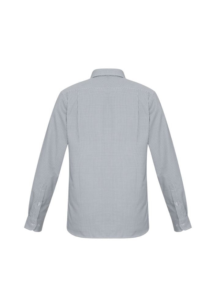 Men's Ellison Long Sleeve Shirt in Silver, 2XL, featuring a modern collar, chest pocket, and yarn-dyed check pattern.