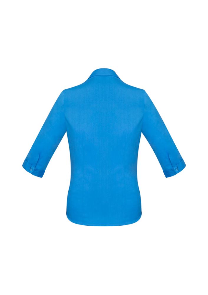 Cyan Ladies Monaco 3/4 Sleeve Shirt, size 12, featuring Y-neckline, turn-back cuffs, and flattering tailored fit.