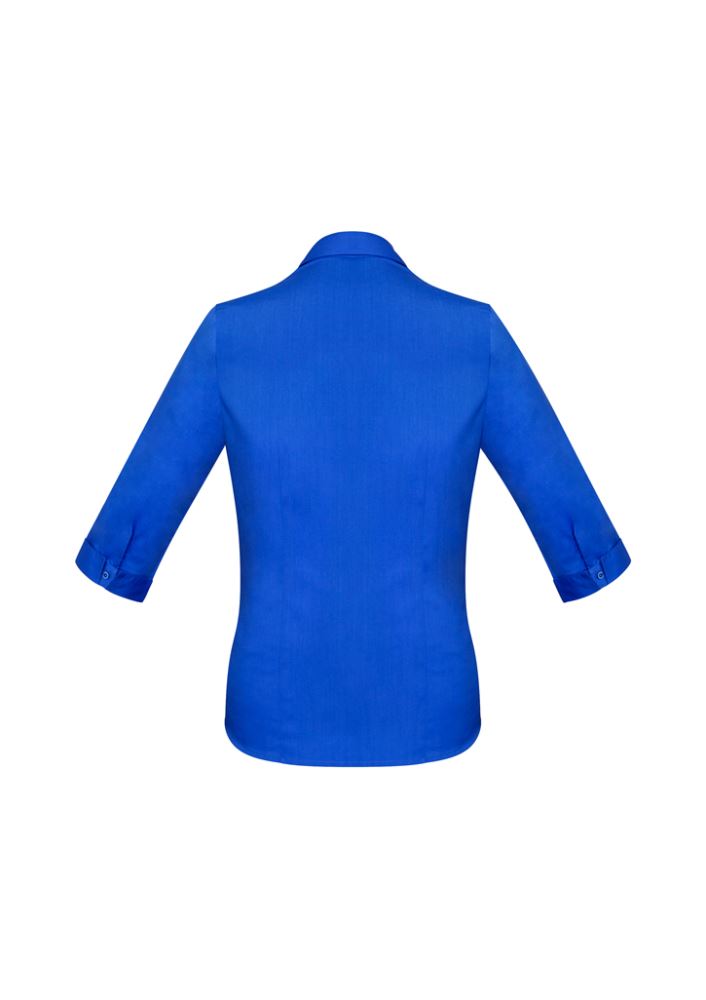 Electric Blue Ladies Monaco 3/4 Sleeve Shirt with chic Y-neckline, elegant fit, and sun protection, perfect for casual or professional wear.
