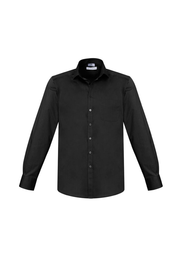 Men's Monaco Long Sleeve Shirt in black, size 2XL, featuring a modern collar, chest pocket, and built-in stretch for comfort.