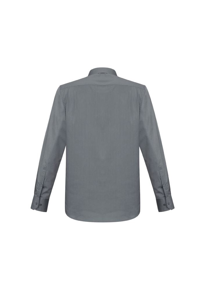 Men's Platinum long sleeve shirt with modern collar, chest pocket, and UPF protection, ideal for casual or business wear.