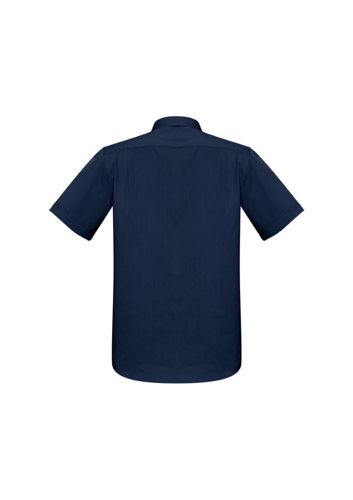 Men's Monaco Short Sleeve Shirt in Ink, 3XL, featuring cotton blend fabric, modern collar, chest pocket, and curved hem design.