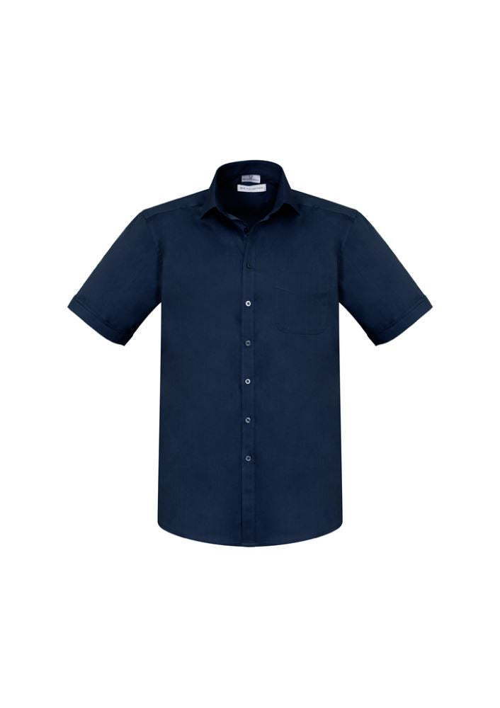 Stylish Men's Monaco Short Sleeve Shirt in Ink, made from cotton blend with modern collar and UPF protection, size L.