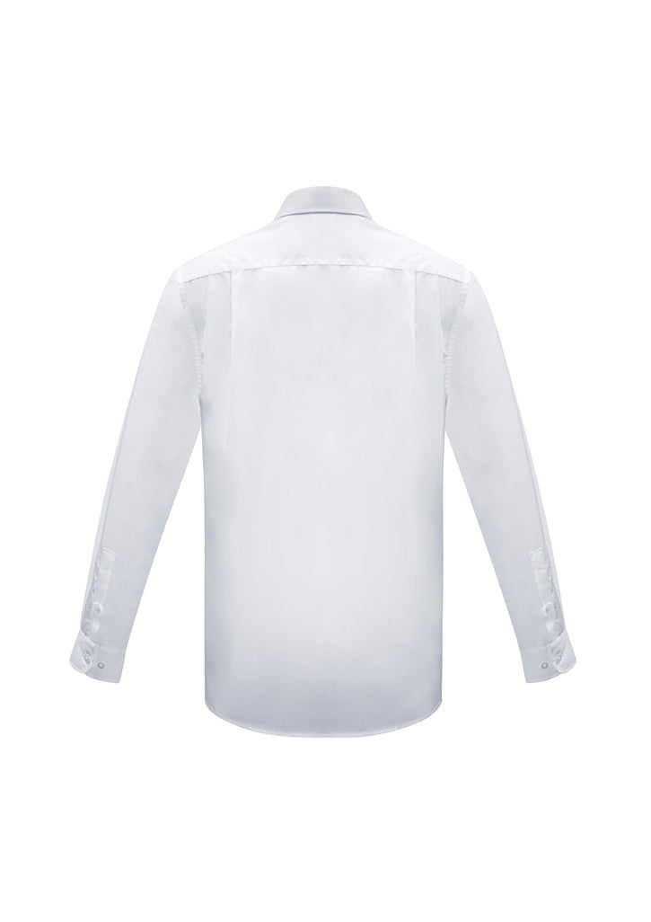 Mens Euro Long Sleeve Shirt in white, size 5XL, featuring a modern collar, chest pocket, and stylish fine stripe fabric.