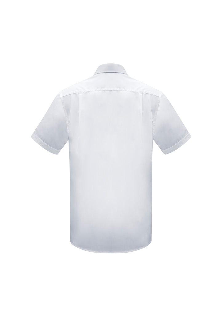 Men's white Euro short sleeve shirt in size 5XL, featuring yarn-dyed stripes, modern collar, and adjustable cuff.