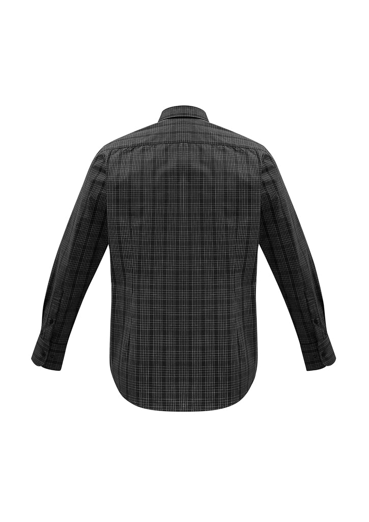 Mens Harper Long Sleeve Shirt in Black/Silver, Size 2XL, featuring a check design, adjustable cuffs, and UV protection.