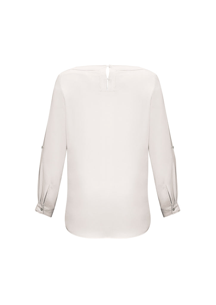 Ivory Ladies Madison Boatneck Blouse in Size 16 with roll-up tab sleeves, wrinkle-resistant fabric, and a stylish, flattering fit.