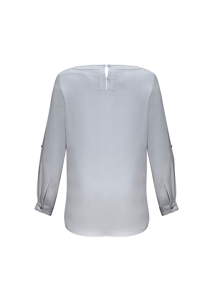 Elegant Silver Mist Ladies Madison Boatneck Blouse in size 14, featuring a flattering silhouette and versatile roll-up sleeves.