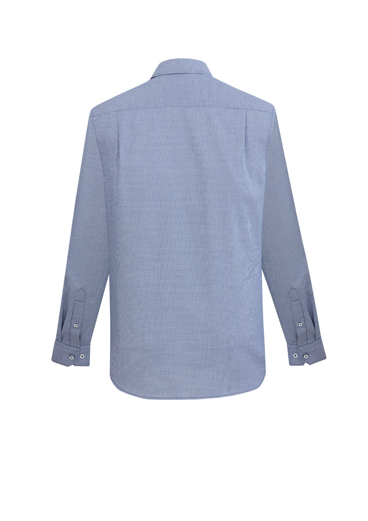 Mens Jagger L/S Shirt in French Blue, size XS, featuring a modern collar, chest pocket, and breathable houndstooth fabric.