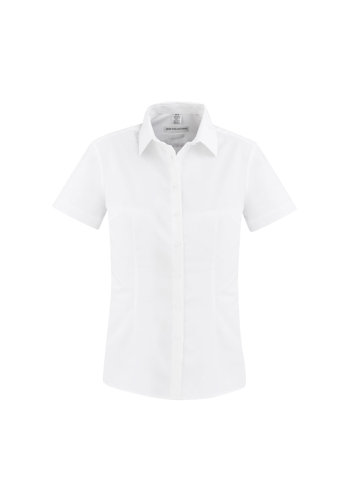 Ladies Regent Short Sleeve Shirt in white, size 6, made of wrinkle-resistant cotton with tailored fit and herringbone weave.