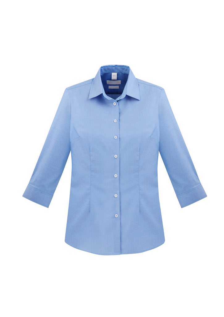 Ladies Regent S/S Shirt in blue, size 12, featuring wrinkle-resistant premium cotton and a flattering tailored fit.