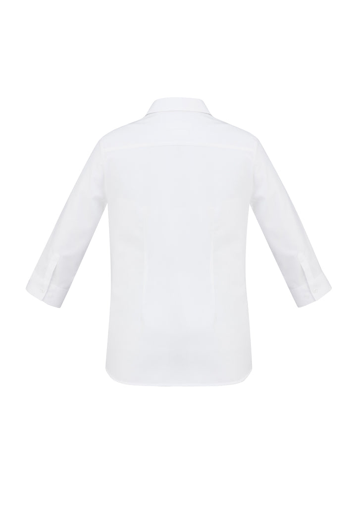 Elegant white Ladies Regent S/S Shirt, size 12, crafted from wrinkle-resistant cotton with a flattering fit and sophisticated herringbone weave.