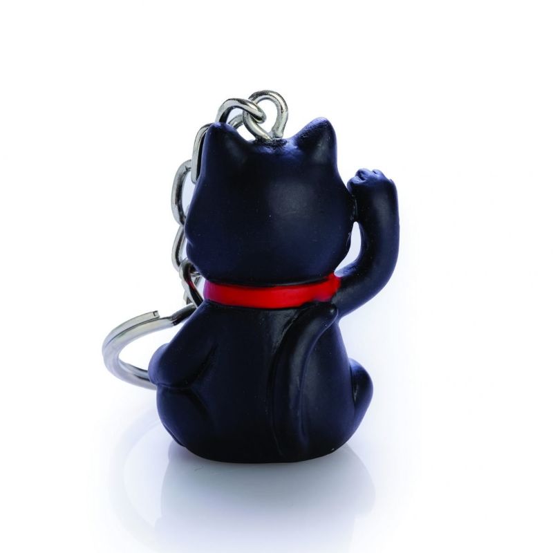 Set of 6 black cat keychains with green eyes, golden bell, and pentacle design, perfect for cat lovers and gifts.