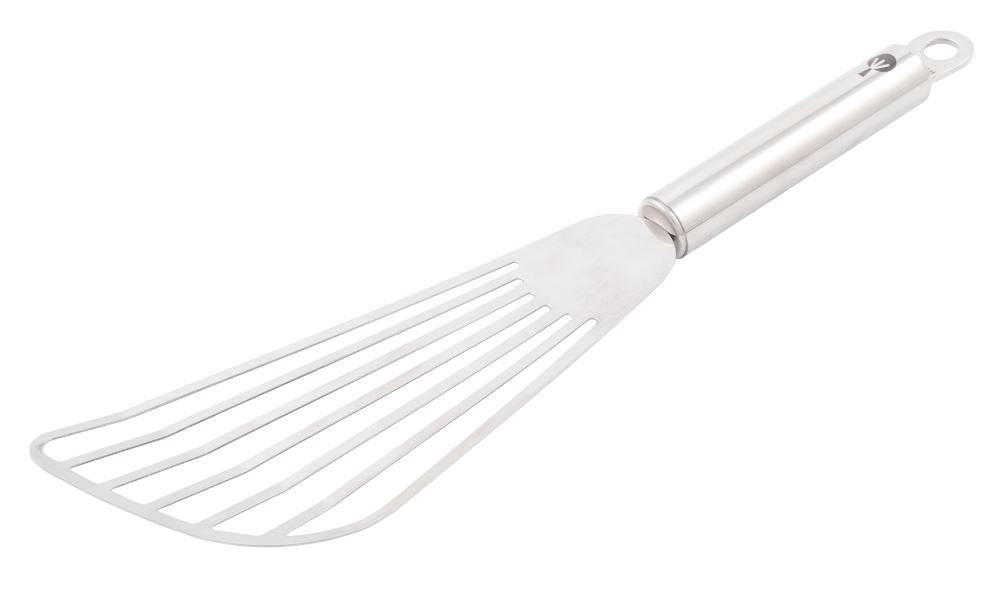 Premium stainless wide skimmer with ergonomic handle, designed for effortless scooping; durable, dishwasher safe, and elegantly polished.