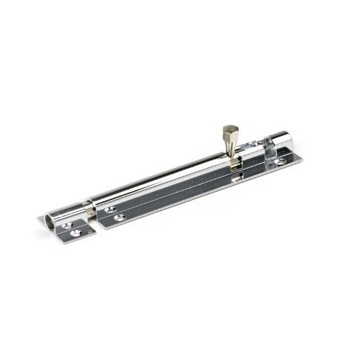 Brass plated socket bolt, 150mm long and 25mm wide, chrome finish for durability and corrosion resistance in various applications.