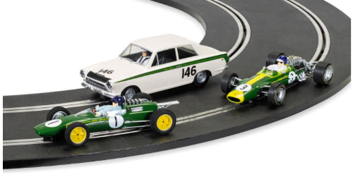 Limited edition Scalextric set featuring detailed slot cars celebrating Formula One legend Jim Clark's racing legacy.