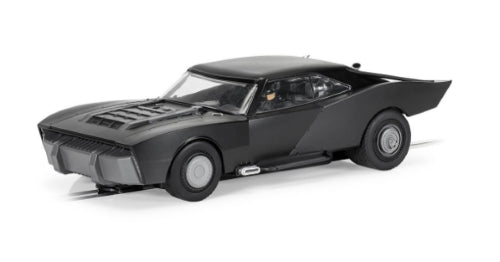 Black Scalextric Batmobile from 'The Batman' 2022, featuring a sleek design for high-speed racing excitement.