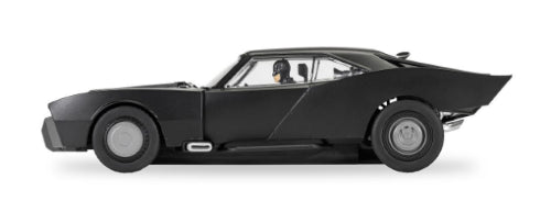 Scalextric Batmobile model from 'The Batman' 2022, featuring sleek design and authentic black livery for racing excitement.