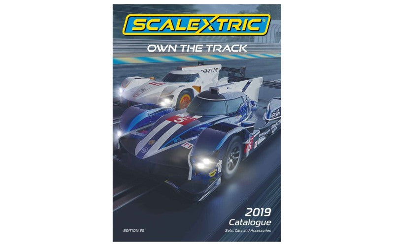 zScalextric 2019 Catalogue showcasing slot car racing tracks, cars, and tips for enthusiasts and beginners alike.