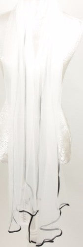 Elegant white chiffon net scarf with satin edge, lightweight and versatile, perfect for any occasion.