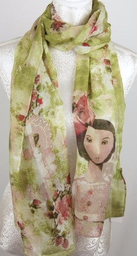 Elegant green polyester scarf measuring 180 x 45cm, perfect for layering and adding a stylish touch to any outfit.