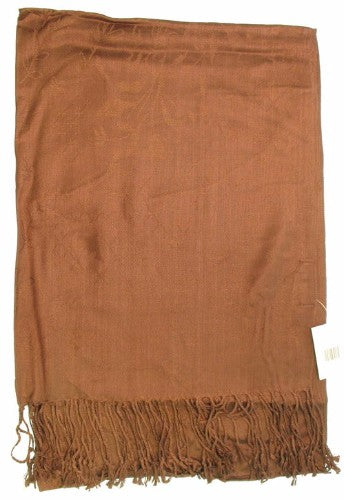 Luxurious brown 100% viscose scarf, lightweight and soft, perfect for layering with an elegant design and fringe detail.