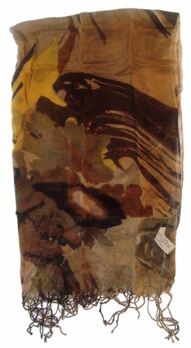 Abstract Floral Scarf in Brown, crafted from 100% viscose, featuring elegant floral patterns for versatile styling.