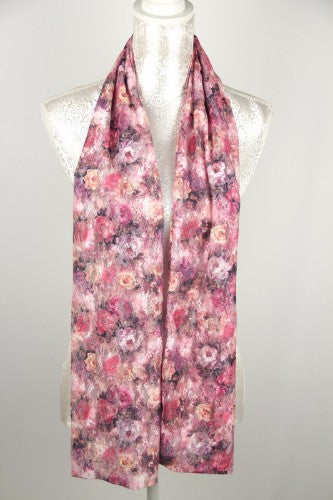 Lace Roses Scarf in pink featuring intricate lace design, soft polyester, stylish 22 x 160cm size, perfect for versatile looks.