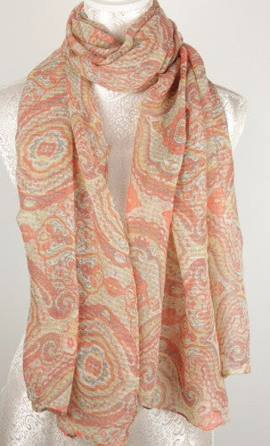 Luxurious rust print scarf, 90x180cm, 100% polyester, perfect for adding elegance and warmth to any outfit.