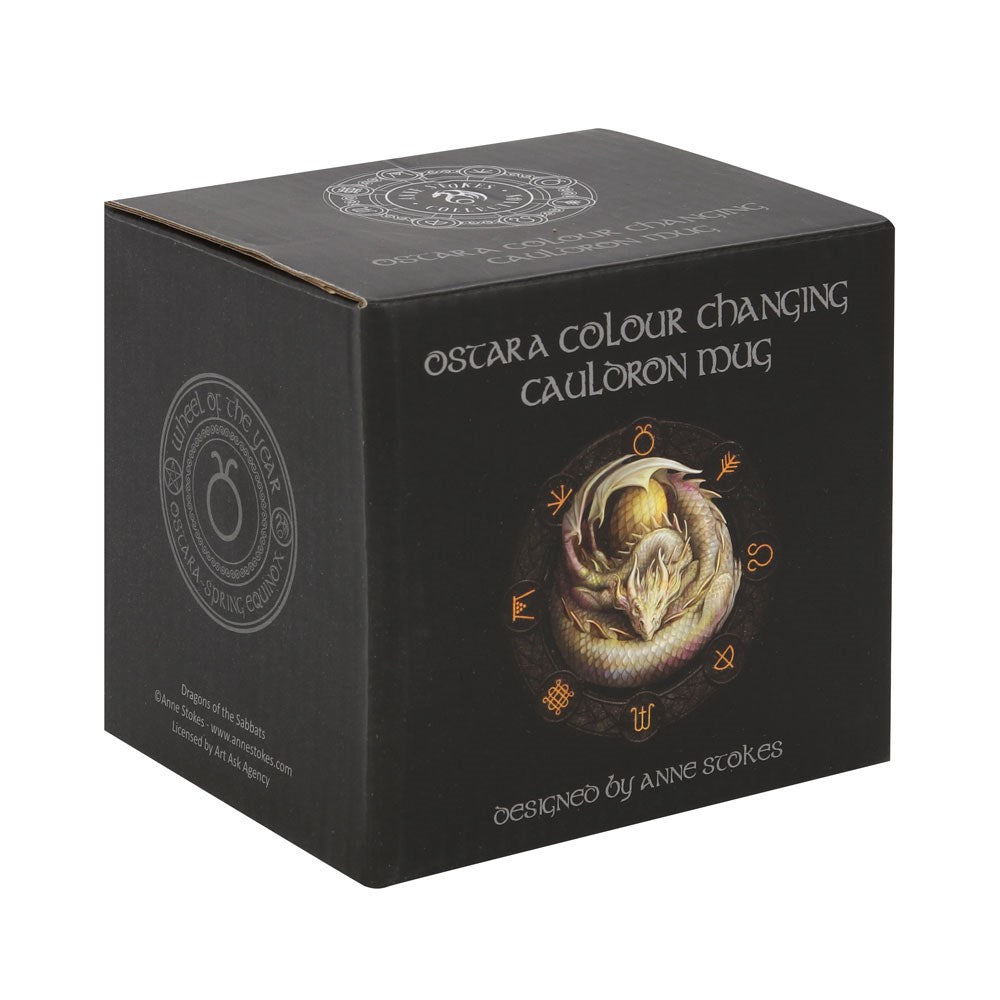 Ostara Colour Changing Cauldron Mug featuring a dragon design that reveals magical symbols when filled with hot beverages.