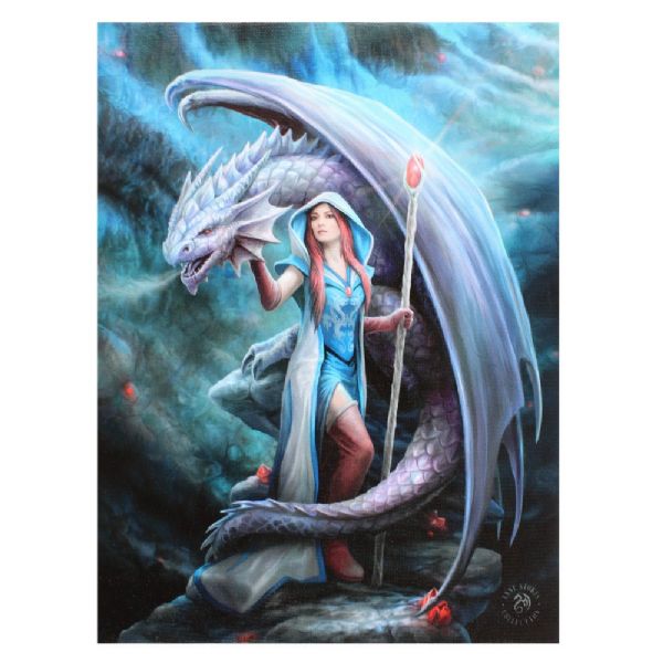 Small Dragon Mage Canvas by Anne Stokes featuring vibrant colors and intricate details of a mystical dragon mage, 25x19cm.