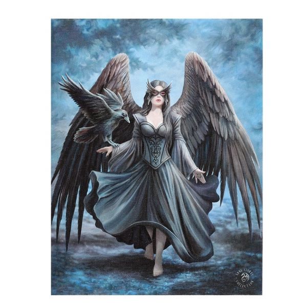 Enchanting small raven canvas art by Anne Stokes, showcasing intricate detail and mystical charm for any decor style.