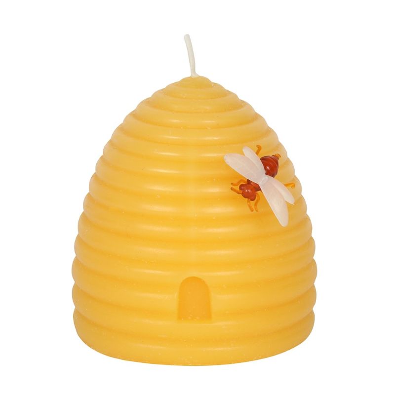 Beeswax hive-shaped candle in natural tones, offering a clean burn and approximately 20 hours of soft, inviting glow.