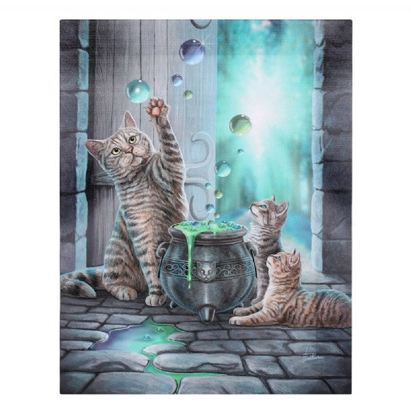 Whimsical 'Small Hubble Bubble' canvas by Lisa Parker featuring enchanting cat art, perfect for adding charm to home decor.