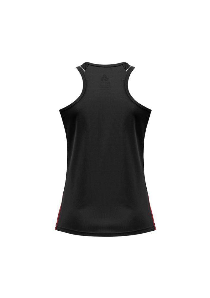Ladies Razor Singlet in Black/Red, Size 14, features breathable mesh, stylish design, and excellent sun protection for activewear.