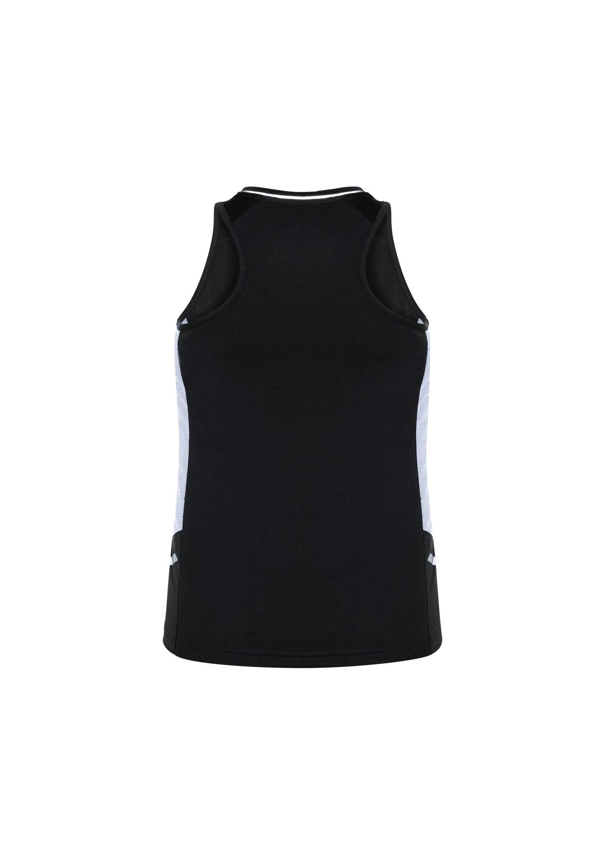 Ladies Renegade Singlet in Black/White/Silver, size 6, featuring breathable fabric, reflective trims, and a dynamic design.