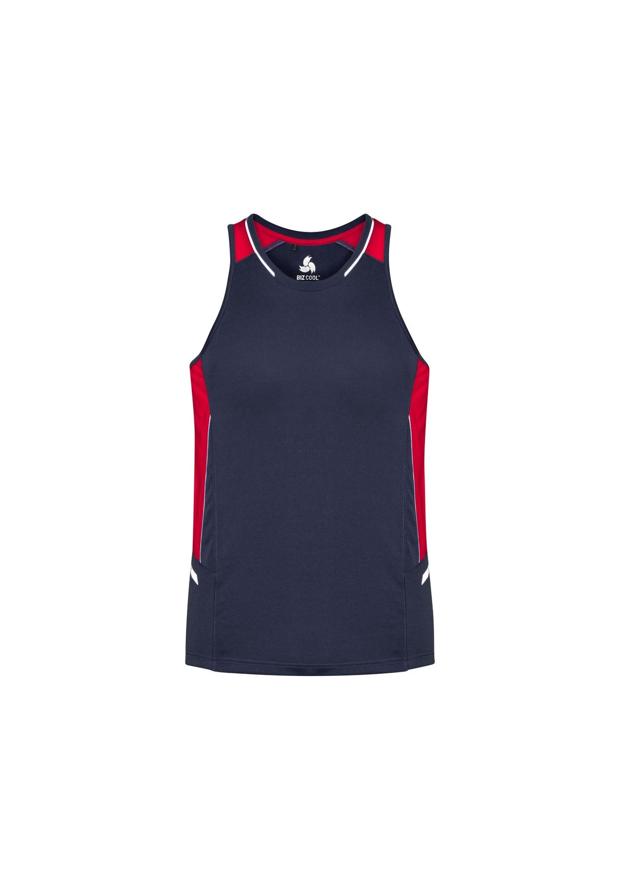 Men's Renegade Singlet in Navy/Red/Silver, size L, features breathable fabric, reflective trims, and a comfortable fit for workouts.