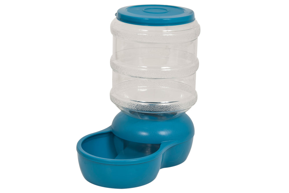 Large blue dog self feeder with a durable base and antimicrobial protection for clean, self-filling kibble storage.
