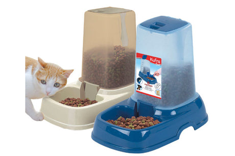 Beige Kufra 3.5L Pet Self Feeder with removable lid, spoon, and non-slip feet for stable, convenient feeding.