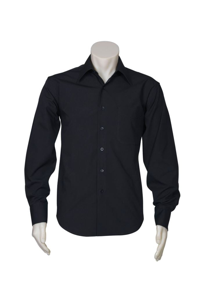 Mens Metro Long Sleeve Shirt in Black, Size 3XL, featuring a tapered fit, curved hem, and UPF sun protection.