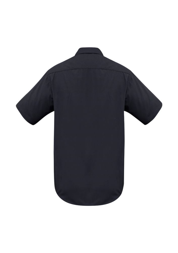Mens Metro Short Sleeve Shirt in black, size 3XL; features tapered fit, curved hem, and UPF protection for style and comfort.