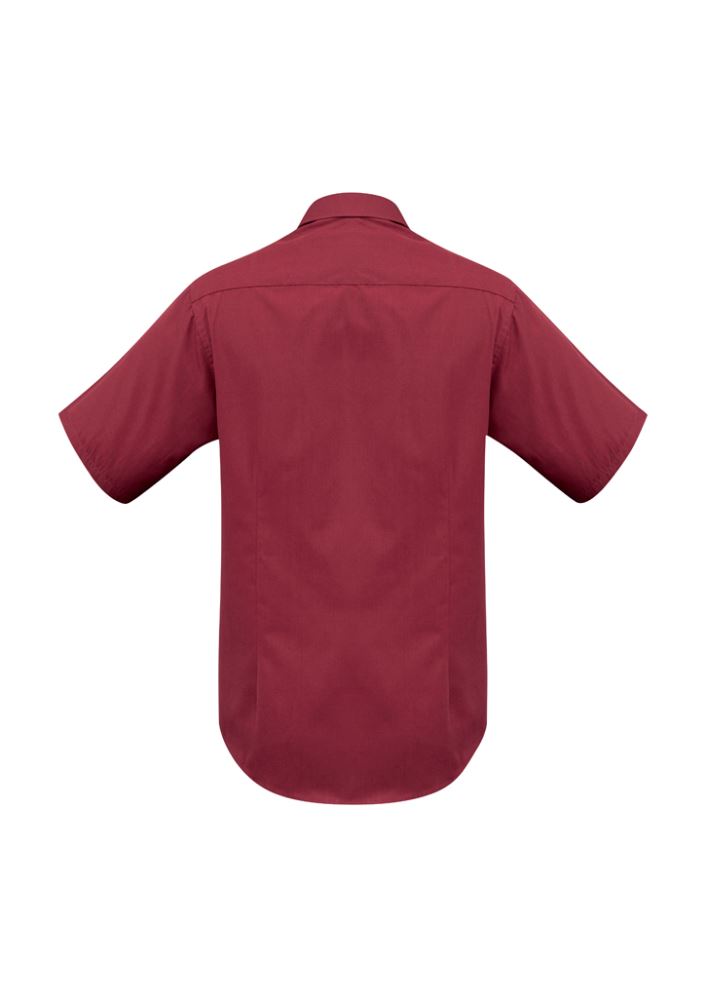 Mens Metro Short Sleeve Shirt in Cherry, 5XL, featuring UPF protection, tapered fit, standard collar, and left chest pocket.