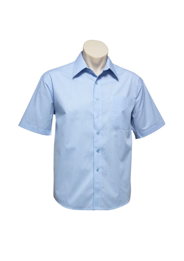 Men's Micro Check Short Sleeve Shirt in Sky, 4XL, featuring modern design, comfort fit, and easy iron fabric.